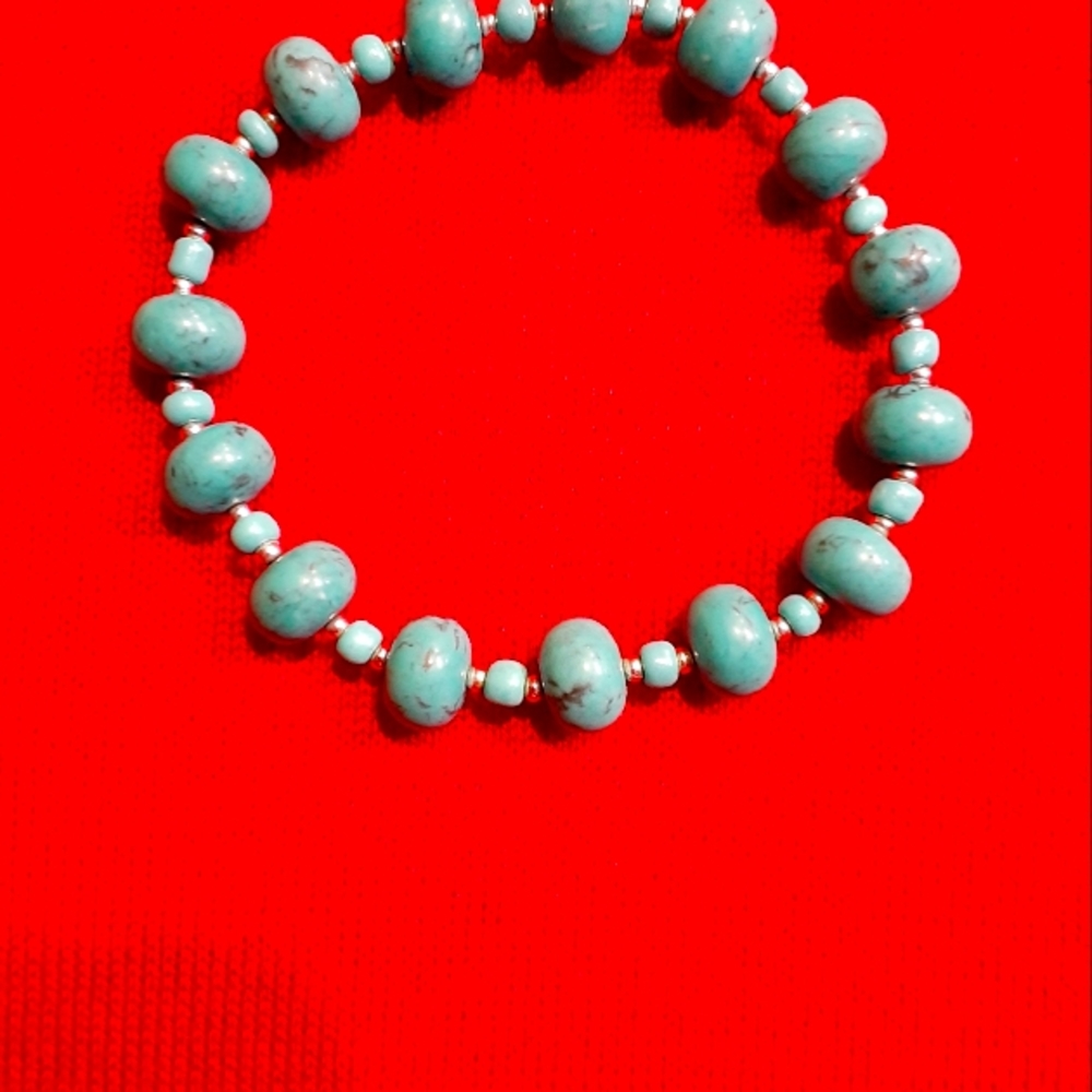 Turquoise and silver color stretch bracelet